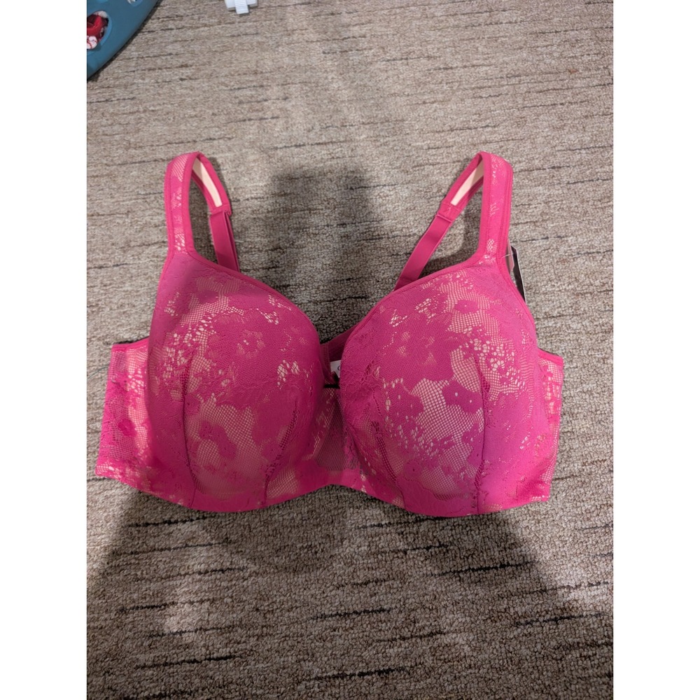 Cacique Bra and Panty Set Womens 42DD 14/16 Pink Bold Lace Balconette Hipster - Picture 2 of 11